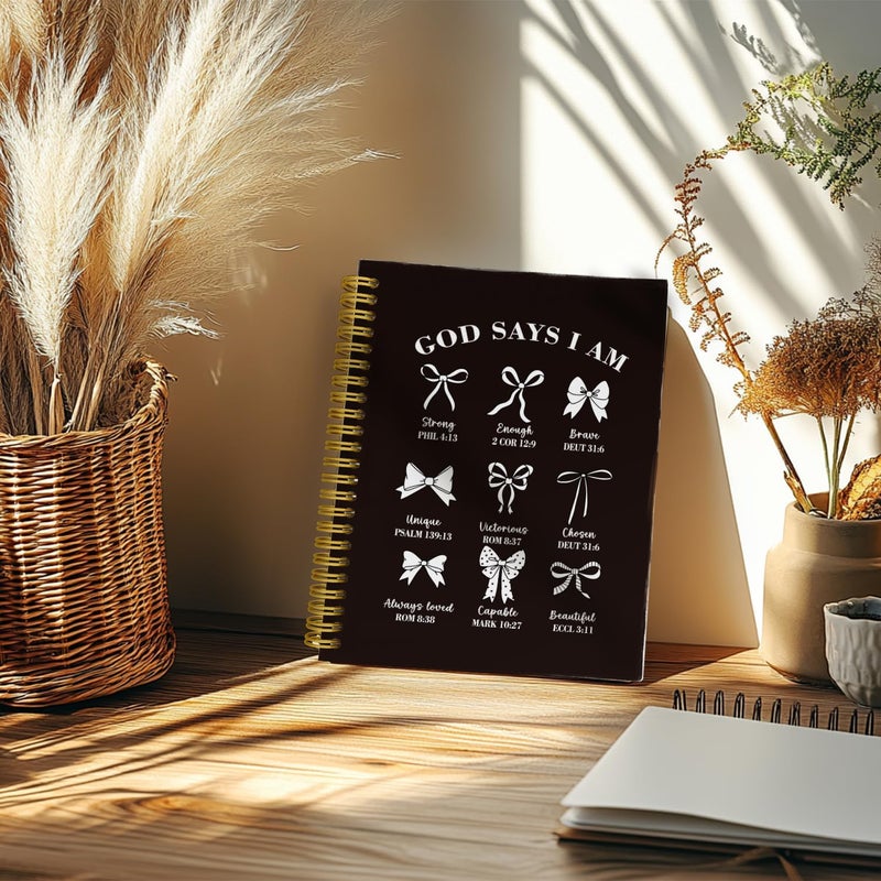 THDSE Bible Journal for Women, Christian Prayer Journal Notebook Gifts for Teen Girls Kids, Bible Study Supplies, Cute Bows Church Faith Journaling Hardcover Spiral Notebook 5.5 X 8.3(Black) - Image 4